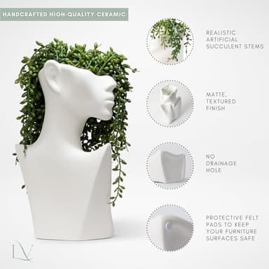 Face Vase with Faux String of Pearls Plant Gift Set, Head Vase Includes 4 Hanging Succulents Draping Greenery Branches for Centerpiece Table Decorations Table Office Shelf Living Room Decor - Image 3