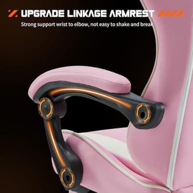 Sweetcrispy Video Game Desk Chair - Ergonomic Computer with Footrest and Comfy Lumbar Support, PU Leather Recliner with Headrest, Fixed Up Armrest, Height Adjustable with 360° Swivel, for Adults, Pink - Image 5
