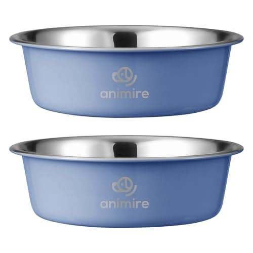 Stainless Steel Metal Dog Bowl Set of 2, Animire Nonslip Dog Water and Food Bowl, Easy to Clean, Each Holds 3.8 Cup - Image 1