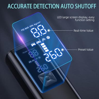 Tire Inflator Portable Air Compressor, 2X Faster 150PSI Portable Air Pump with Digital Pressure Gauge, 25000mAh Cordless Tire Pump for Car, Bike, Motorcycle, Ball and More. - Image 5