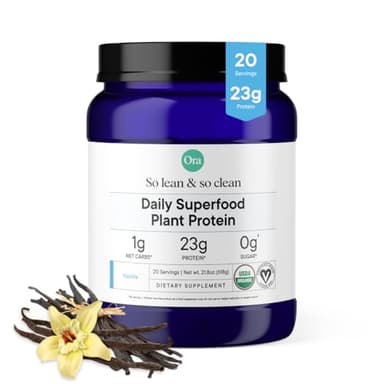 Ora Organic Plant-Based Protein Powder - 23g Protein for Women and Men - Vanilla Flavor 20 Servings, Vegan, Clean Protein, Third-Party Tested, Gluten-Free - 20 Servings - Image 1