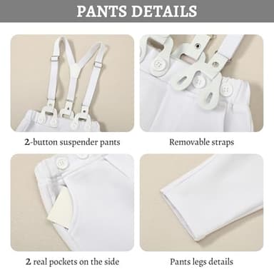 SOLOYEE Baby Boy Clothes Suit Newborn Infant Christening Baptism Outfit Shirt+Bowtie+Vest+Corsage+Suspender+Pants Gentleman Wedding Outfits 6Pcs Set (12-18 Months, White) - Image 3
