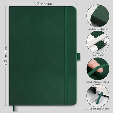 RETTACY Blank Journal Notebook, 2-Pack, 192 Pages per Pack, A5 Medium Size (5.7'' x 8.3''), Leather Hardcover, 100 GSM Thick Paper, for Sketching, Drawing, Painting (Black & Dark Green) - Image 2