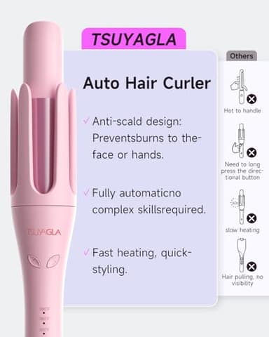 TSUYAGLA Automatic Curling Iron,1 1/4 Hair Curler with 3 Temperatures, 10S Fast Heating, 2-Way Rotation, 30 Min Auto Shut-Off, 500 Million Ionic, Anti-Scald-Tangle for Long Hair - Image 3