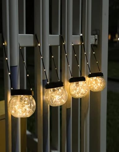 PARTPHONER Solar Lanterns Solar Lights Outdoor Waterproof 6-Pack, Solar Powered Hanging Lights Cracked Glass Hanging Globes for Christmas Decoration, Shepherd Hook, Garden Tree Ornaments - Image 2
