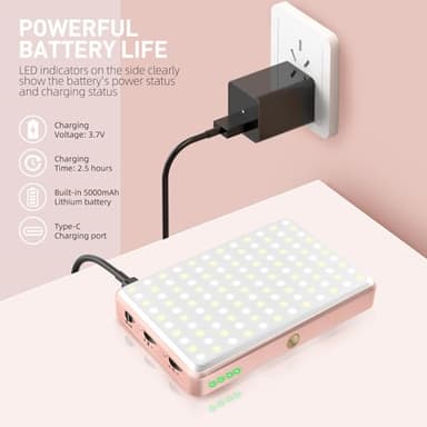 Meixitoy 120 LED Phone Light, 5000Mah Rechargeable Selfie Light for iPhone/iPad/Phone/Camera, Clip Video Light for Video Recording, Vlog(Pink) - Image 2