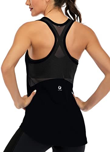 ICTIVE Workout Tank Tops for Women Sleeveless Yoga Tops for Women Mesh Racerback Backless Running Gym Shirts Black M - Image 1
