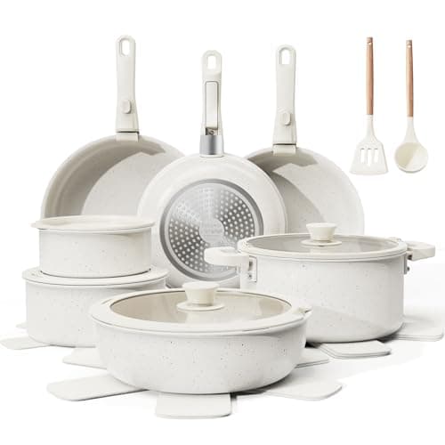 Bazova 22-Piece Pots and Pans Set Non Stick with Removable Handles, Ceramic Cookware Set, Large-Capacity & Non Toxic, Induction & RV Compatible, Dishwasher Safe, PFAS/PTFE/PFOA Free, White - Image 1