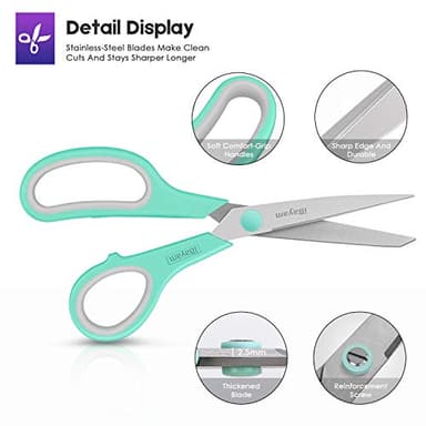 Scissors, iBayam 8" All Purpose Scissors Bulk 3-Pack, Ultra Sharp 2.5mm Thick Blade Shears Comfort-Grip for Office Desk Accessories Sewing Fabric Home Craft Teacher School Supplies, Right/Left Handed - Image 3