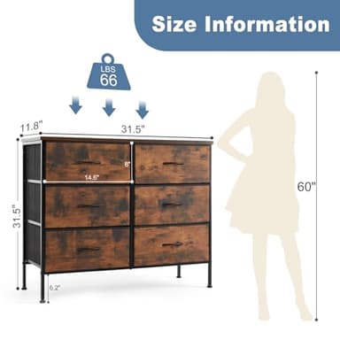 DUMOS TV Stand for Living Room Entertainment Center with 6 Fabric Drawers Dresser for Bedroom Storage Organizers Units, Brown - Image 2