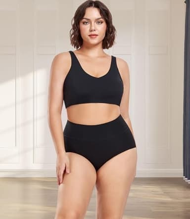 wirarpa Women's Postpartum Underwear High Waisted Ladies Cotton Panties Full Coverage Briefs 5 Pack Black 2X-Large - Image 8