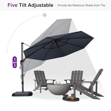 PURPLE LEAF 11 Feet Patio Umbrella Outdoor Cantilever Round Umbrella Aluminum Offset Umbrella with 360-degree Rotation for Garden Deck Pool Patio, Grey - Image 6