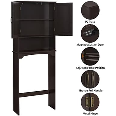 Yaheetech Over The Toilet Storage with 2 Doors & Adjustable Shelf, Free Standing Toilet Rack Wooden Space-saving Collect Cabinet, Bathroom Furniture, 9Dx24.5Wx66H Inches, Espresso - Image 6