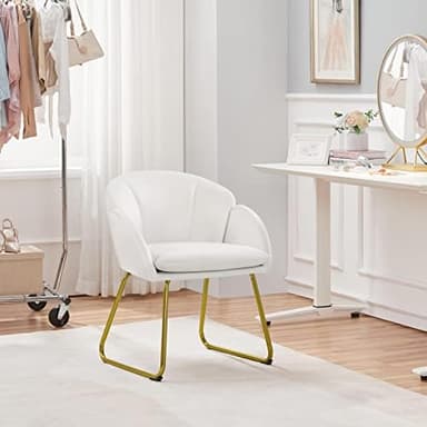 Yaheetech Modern Velvet Vanity Chair Armchair, Flower Shaped Makeup Chair with Golden Metal Legs for Living Room/Makeup Room/Bedroom/Home Office/Kitchen, White - Image 5
