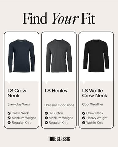 True Classic Long Sleeve Shirts for Men — Mens Long Sleeve Tee-Shirts, Henley Shirts for Men and Waffle-Knit Thermal T-Shirts - Classic Crew Neck - Regular, Pack of 1, Black, XL - Image 3