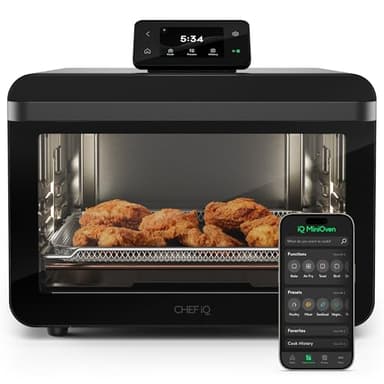 CHEF iQ MiniOven Smart Toaster Oven Air Fryer Combo, 11-in-1 Countertop Convection Oven, Bake, Broil, Air Fry, Broil, Dehydrate, 1750W, 25 Qt Capacity, Fast Cooking with Touchscreen Controls – Black - Image 1
