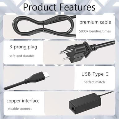 Ruilezyo 65W USB C Laptop Charger Compatible with Dell Laptop and Universal Chromebook Also Compatible with Lenovo Chromebook USB Type C Power Cord - Image 2