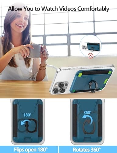 For Magsafe Wallet with Grip, 6-Card Holder, Stronger Magnetic Card Wallet Holder for iPhone 17/16/15, iPhone 14/13/12 Series, Leather Magnetic Phone Wallet with Privacy Flap, RFID Blocking, Blue - Image 3