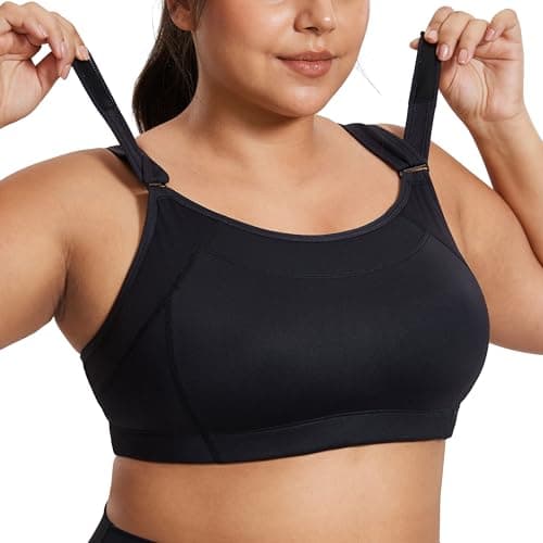 SYROKAN Front Adjustable Sports Bras for Women High Impact Wirefree Comfort No Bounce Support Workout Running Bra Black 38DD - Image 1