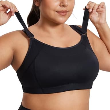 SYROKAN Front Adjustable Sports Bras for Women High Impact Wirefree Comfort No Bounce Support Workout Running Bra Black 38DD - Image 1