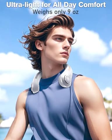 EYERZ Portable Neck Fan - Rechargeable Personal Fan with Neck Support, 5-Speed Quiet Lightweight Long Lasting Neck Fan, Battery Operated Full Surround Cooling for Travel, Birthday Gifts for Men Women - Image 6