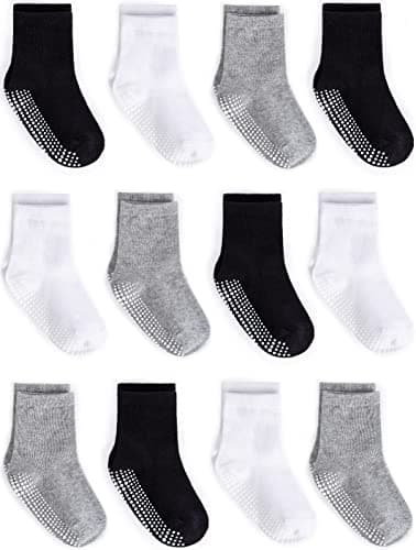 ZAPLES Baby Non Slip Grip Crew Socks with Anti Skid Soles for Infants Toddlers Kids Boys Girls, Assorted 12 Pack, 8-10 Years - Image 1
