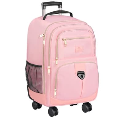 MATEIN Rolling Backpack for Women, 18 inch Roller Laptop Bag with 4 Wheels for Adult, Sturdy Wheeled Backpack Carry on Luggage, Extra Large Travel Bag Suitcase Back Pack for Work College Trips, Pink - Image 1