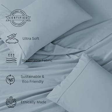 LANE LINEN 100% Organic Cotton Full Sheets Set 4-Piece Pure Percale Soft Bedding Breathable Fits Mattress Upto 15" Deep - French Blue - Image 4