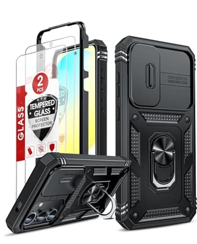 LeYi for Samsung Galaxy S24-FE Case: [𝗡𝗼𝘁 𝗳𝗶𝘁 𝗦𝟮𝟰 𝟱𝗚] Samsung S24 FE Case with S24FE Screen Protector X2 & Magnetic Stand, Military-Grade Cell Galaxy S 24 FE Phone, Black - Image 1