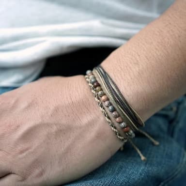 Handmade Natural Stone Beaded Healing Bracelet Gift for Men Adjustable Rope String Bracelet (grass jasper, Adjustable) - Image 5
