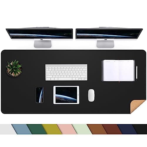 Large Desk Mat 47.2" x 17" Leather Desk Pad Protector with Natural Cork & PU Leather, Non-Slip Office Desk Mat, Large Mouse Pad, Waterproof Desk Blotter pad for Office&Home(Black) - Image 1