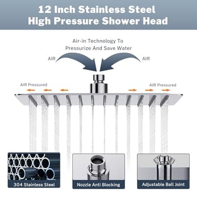 Cenosa All Metal Rain Shower Head 12 Inch High Pressure Shower Head with Handheld Spray Combo with Adjustable Shower Extension Arm, 7-Spray, 3-Way Dual Shower Head Chrome - Image 4