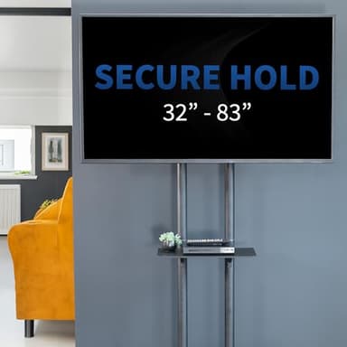 VIVO Mobile TV Cart for 32 to 83 inch Screens up to 110 lbs, LCD LED OLED 4K Smart Flat and Curved Panels, Rolling Stand with Laptop DVD Shelf, Locking Wheels, Max VESA 600x400, Black, STAND-TV03E - Image 8