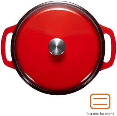 Amazon Basics Cast Iron Dutch Oven Pot with Lid, Enameled, Round, Dual Handles, Heavy-Duty, Medium, 6-Quart, Red - Image 3