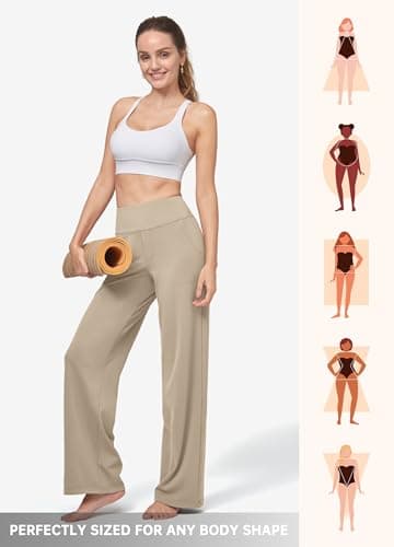 Willit Women's Yoga Pants Wide Leg Dress Work Pants Stretch Casual Pants Slacks with Pockets High Waist 28" Khaki M - Image 6
