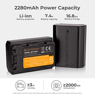 K&F CONCEPT NP-FZ100 2280mAH Battery and Dual Slot Charger Set for Sony A7iii, A7iv, A7C, A6700, A6600, ZV-E1, ZV-E10ii, FX3, FX30, A9, Alpha 9, Alpha 9S, A9S, A7R3, A7R4 Camera Batteries - Image 2