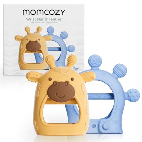 Momcozy Baby Teether Toys | Food Grade Silicone Teething Relief 0-6 Months | Teething Toy 6-12 Months | Baby Essential | Yellow and Blue - Image 1