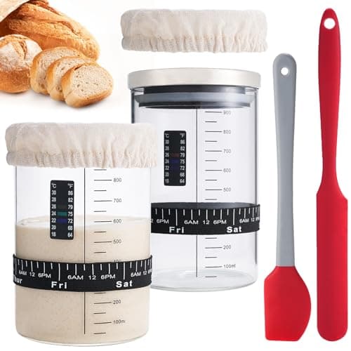 INOBYO Sourdough Starter Glass Jar, 34 OZ Large Wide Mouth Jar for Sour Dough Starter, Easy to Use Sourdough Bread Baking Supplies Kit for Beginners and Pro, 2 Pack - Image 1