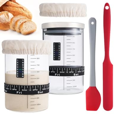 INOBYO Sourdough Starter Glass Jar, 34 OZ Large Wide Mouth Jar for Sour Dough Starter, Easy to Use Sourdough Bread Baking Supplies Kit for Beginners and Pro, 2 Pack - Image 1