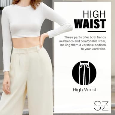 SASSY ZOEY Wide Leg Pants for Women | High Waisted Trousers with Pockets | Comfortable Work Pants for Women | Business Casual Pants for Women | Women's Pants and Sizes Beige-S-Short - Image 5