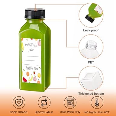 BOOMIBOO Juice Bottles with Caps 10Pcs 12oz, Plastic Bottleswith Caps, Clear Reusable Water Bottle, Used for Juicing Bottles, Smoothie Bottle, Juice Containers - with 10Pcs Labels & Bottle Brush - Image 3