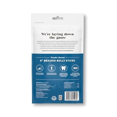 Amazon Brand - Wonder Bound Braided Bully Sticks, All-Natural, Highly Digestible, Long Lasting Dog Beef Treats, 6 inch, 3 Count - Image 2