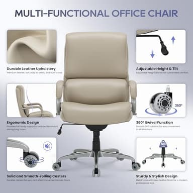 COLAMY Big & Tall Office Chair 400lbs Wide Seat- High Back PU Leather Executive Computer Desk Chair for Heavy People, Large Office Chair with Metal Base & Ergonomic Back Support- Black - Image 4