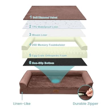 COZY KISS Orthopedic Dog Beds for Medium Size Dog, Pet Couch for Dog Cat, Supportive Foam Bolster Sofa with Waterproof Lining Cover, Anti-Slip, Comfort, Washable, 30x20x7.5 in, U Shape, Brown - Image 5