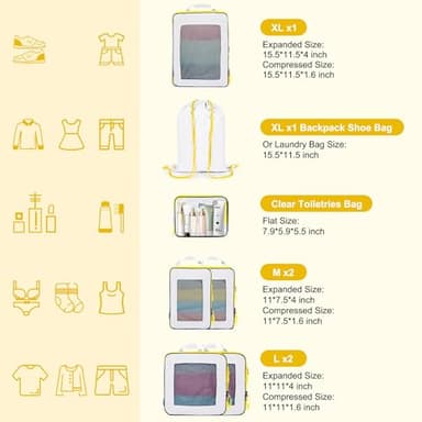 PFEYRPK 7 Set Compression Packing Cubes Packing Organizer for Travel,Travel Accessories for Carry on Luggage Suitcase Backpack Expandable Organizers(White) - Image 4