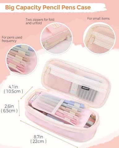 SKYDUE Cute School Supplies 44 PCS, Aesthetic Pencil Case with 12 Pastel Highlighters, 5 Black Gel Pens, 6 Color Gel Pens & Mechanical Pencils, College Essentials Students Stationary Set Pink - Image 3