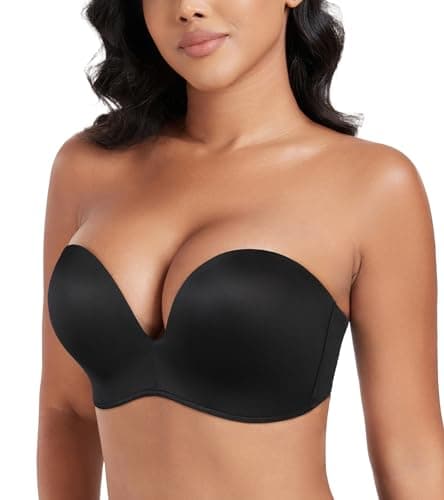 DotVol Women Strapless Push Up Bra Custom Lift Invisible Wing Shape Anti-Slip Wirefree Bra(Wing Pure Black,38B) - Image 1