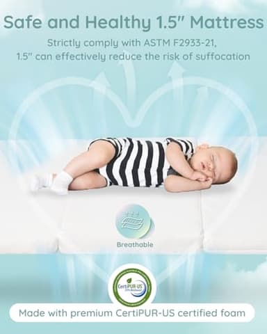 Lilian&Gema Pack and Play Mattress 38"x26"x1.5", Pack N Play Mattresses Pad for Play Pen and Playard, Premium Foam Playpen Mattress Topper with Washable Cover & Traveling Bag for Baby Toddler - Image 4