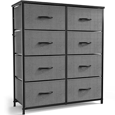 SMUG Dresser, Drawers Dresser for Bedroom Cabinet Organizers Wood Top Table Furniture with 8 Fabric Storage Drawers Chest Tower Unit, Chest of Drawers for Closet, Living Room, Hallway, Porch Grey - Image 1