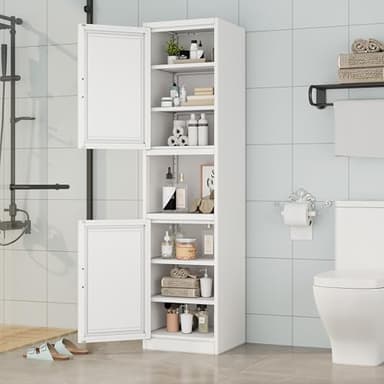 Ckzbx Tall Narrow Storage Cabinet 66.93" H Tall Bathroom Cabinets Metal Pantry Cabinet, 4 Adjustable Shelves for Kitchen, Home Office, Living Room, Dinning Room (16 inches Wide White) - Image 2